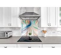 Myphotostation White Fractal Tempered Glass Backsplash 47Wx19H'' Abstract Splashback for Kitchen Decor Bathroom Wall Protector Stove Backsplash Panel Tile Glass Splashback