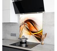 Myphotostation Yellow Fractal Tempered Glass Backsplash 30x27.5'' Blue Splashback for Kitchen Decor Bathroom Wall Protector Stove Backsplash Panel Tile Glass Splashback