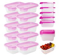 Mypicompany. Airtight Food Containers, 10 Pieces (10 x 500 ml), Microwave-Safe and Dishwasher Safe Plastic Containers with Pink Lids.