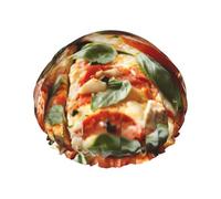 MyPiky 3d Pizza Pepperoni Print Shower Cap,Elastic And Reusable Bath Hair Hat For Long Hair,Large Waterproof Shower Bonnet,For Women Men Kids