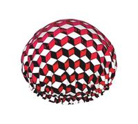 MyPiky 3d Red Checkered Print Shower Cap,Elastic And Reusable Bath Hair Hat For Long Hair,Large Waterproof Shower Bonnet,For Women Men Kids