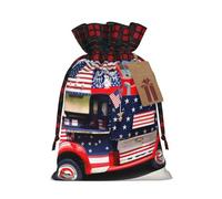 MyPiky 4th Of July Patriotic Truck Print Drawstring Christmas Gift Bags Gift Wrap Bags Candy Storage Bag Reusable 4.7x6.9 Inch Party