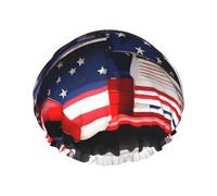 MyPiky 4th Of July Patriotic Truck Print Shower Cap,Elastic And Reusable Bath Hair Hat For Long Hair,Large Waterproof Shower Bonnet,For Women Men Kids