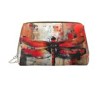 MyPiky Abstract Red Dragonfly Print Cosmetic Bags,Leather Makeup Bag Small For Purse,Cosmetic Pouch,Toiletry Clutch For Women Travel, Abstract Red Dragonfly, One Size