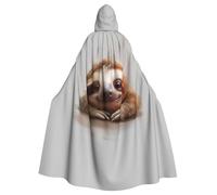 MyPiky Adorable Sloth Print Halloween Cloak Full Length Hooded Adults Unisex Cape For Cosplay Festivals