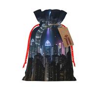 MyPiky Aerial Night Of View Hong Kong Printing Christmas Drawstring Gift Bag For Xmas Birthday Holiday Party Presents Favors Bags