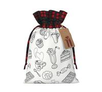 MyPiky Afternoon Tea Print Christmas Drawstring Gift Bags,Drawstring Bag,Xmas Christmas Bags Party Storage Bags Reusable
