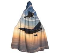 MyPiky Aircraft Fighter Jets Print Halloween Cloak Full Length Hooded Adults Unisex Cape For Cosplay Festivals