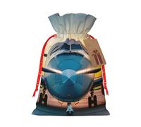 MyPiky Aircraft Plane At Sunsets Printing Christmas Drawstring Gift Bag For Xmas Birthday Holiday Party Presents Favors Bags