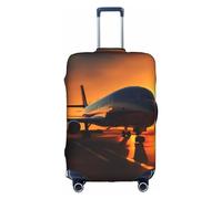 MyPiky Airplane At Sunset Print Luggage Cover Suitcase Protector Travel Suitcase Cover For Kid And Adult Fits 18-32 Inch, White, L