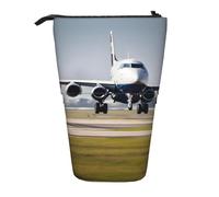 MyPiky Airplane In Flight Print Standing Pencil Case Telescopic Pencil Bag Pop Up Pencil Pouch Pen Pouch Makeup Cosmetics Bag, Black