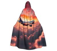 MyPiky Airplane Sunsets Sky Print Halloween Cloak Full Length Hooded Adults Unisex Cape For Cosplay Festivals