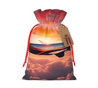 MyPiky Airplane Sunsets Sky Printing Christmas Drawstring Gift Bag For Xmas Birthday Holiday Party Presents Favors Bags