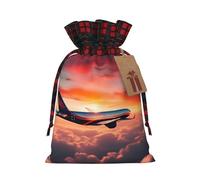 MyPiky Airplane Sunsets Sky Printing Christmas Drawstring Gift Bags Xmas Holiday Reusable Needs Wrapping Present Bags
