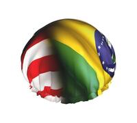 MyPiky American And Brazilian Flags Print Shower Cap,Elastic And Reusable Bath Hair Hat For Long Hair,Large Waterproof Shower Bonnet,For Women Men Kids