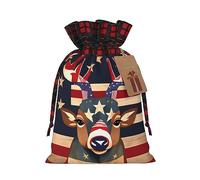 MyPiky Americana Flag Deer Print Drawstring Christmas Gift Bags Gift Wrap Bags Candy Storage Bag Reusable 4.7x6.9 Inch Party