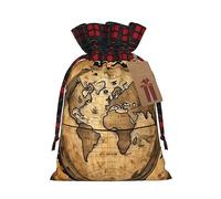 MyPiky Ancient Map World Globe Print Drawstring Christmas Gift Bags Gift Wrap Bags Candy Storage Bag Reusable 4.7x6.9 Inch Party