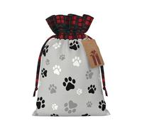 MyPiky Animal Paw Prints Print Christmas Drawstring Gift Bags,Drawstring Bag,Xmas Christmas Bags Party Storage Bags Reusable