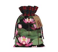 MyPiky Asian Lotu’s Flower Print Christmas Drawstring Gift Bags,Drawstring Bag,Xmas Christmas Bags Party Storage Bags Reusable
