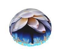 MyPiky Asian Lotu’s Flowers Print Shower Cap,Elastic And Reusable Bath Hair Hat For Long Hair,Large Waterproof Shower Bonnet,For Women Men Kids