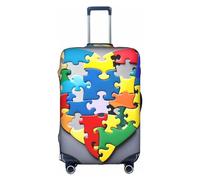 MyPiky Autism Awareness Puzzle Pieces Heart Print Luggage Cover Suitcase Protector Travel Suitcase Cover For Kid And Adult Fits 18-32 Inch, White, S