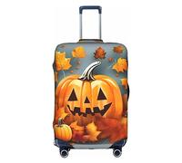 MyPiky Autumn Leaves Thanksgiving Day Pumpkin Print Luggage Cover Suitcase Protector Travel Suitcase Cover For Kid And Adult Fits 18-32 Inch, White, M