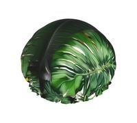MyPiky Banana And Palm Print Large Shower Caps,Elastic Band Hair Cap,Double Waterproof Layers Bath Hair Hat,For Women Men Kids