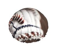 MyPiky Baseball Lace Close Up Print Shower Cap,Elastic And Reusable Bath Hair Hat For Long Hair,Large Waterproof Shower Bonnet,For Women Men Kids