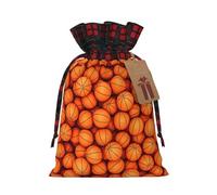 MyPiky Basketball Orange Print Christmas Drawstring Gift Bags,Drawstring Bag,Xmas Christmas Bags Party Storage Bags Reusable