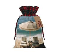 MyPiky Beach And Sea Print Christmas Drawstring Gift Bags,Drawstring Bag,Xmas Christmas Bags Party Storage Bags Reusable