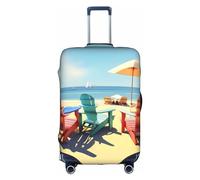 MyPiky Beach Chairs And Scenery Print Luggage Cover Suitcase Protector Travel Suitcase Cover For Kid And Adult Fits 18-32 Inch, White, L