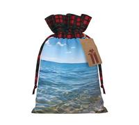 MyPiky Beach Clear Sea Sand Print Christmas Drawstring Gift Bags,Drawstring Bag,Xmas Christmas Bags Party Storage Bags Reusable