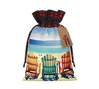 MyPiky Beach Scene With Chairs Print Christmas Drawstring Gift Bags,Drawstring Bag,Xmas Christmas Bags Party Storage Bags Reusable
