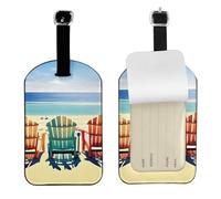 MyPiky Beach Scene with Chairs Print Luggage Tags for Suitcases Cruise Ships,Pu Leather Baggage Tag with Id Label and Privacy Cover Travel, MC700