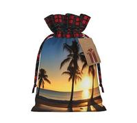 MyPiky Beach Sunrise And Backlit Palm Tree Print Christmas Drawstring Gift Bags,Drawstring Bag,Xmas Christmas Bags Party Storage Bags Reusable
