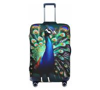 MyPiky Beautiful Peacock Print Luggage Cover Suitcase Protector Travel Suitcase Cover For Kid And Adult Fits 18-32 Inch, White, M
