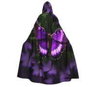 MyPiky Beautiful Purple Butterfly Print Comfortable Versatile Adult Hooded Cloak Halloween Christmas Costume Accessory