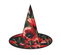 MyPiky Beautiful Red Poppy Flower Print Carnival Halloween Witch Hat Costume Lightweight Cap For Parties Cosplay