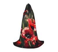 MyPiky Beautiful Red Poppy Flower Print Unisex Hooded Comfortable Cloak Gothic Halloween Cosplay Carnival Vampire Themes, Black, S