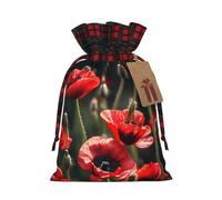 MyPiky Beautiful Red Poppy Flower Printing Christmas Drawstring Gift Bags Xmas Holiday Reusable Needs Wrapping Present Bags