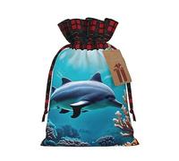 MyPiky Beautiful Underwater World Dolphins Coral Print Christmas Drawstring Gift Bags,Drawstring Bag,Xmas Christmas Bags Party Storage Bags Reusable