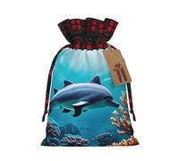 MyPiky Beautiful Underwater World Dolphins Coral Print Drawstring Christmas Gift Bags Gift Wrap Bags Candy Storage Bag Reusable 4.7x6.9 Inch Party