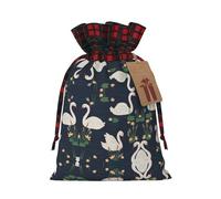 MyPiky Beautiful White Swans On The Lake Print Christmas Drawstring Gift Bags,Drawstring Bag,Xmas Christmas Bags Party Storage Bags Reusable