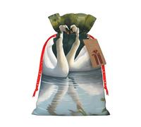 MyPiky Beautiful White Swans On The Lake Printing Christmas Drawstring Gift Bag For Xmas Birthday Holiday Party Presents Favors Bags