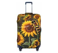 MyPiky Bee & Sunflowers Print Luggage Cover Suitcase Protector Travel Suitcase Cover For Kid And Adult Fits 18-32 Inch, White, S