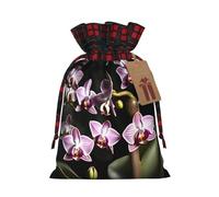MyPiky Bell Orchid Pattern Print Drawstring Christmas Gift Bags Gift Wrap Bags Candy Storage Bag Reusable 4.7x6.9 Inch Party