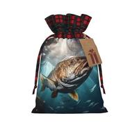 MyPiky Big Fish Print Christmas Drawstring Gift Bags,Drawstring Bag,Xmas Christmas Bags Party Storage Bags Reusable