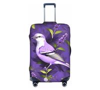 MyPiky Bird In Purple Lavender Floral Flowers Print Luggage Cover Suitcase Protector Travel Suitcase Cover For Kid And Adult Fits 18-32 Inch, White, L