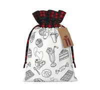 MyPiky Black Afternoon Tea Print Christmas Drawstring Gift Bags,Drawstring Bag,Xmas Christmas Bags Party Storage Bags Reusable