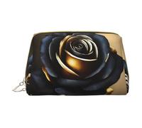 MyPiky Black And Gold Flowers Print Cosmetic Bags,Leather Makeup Bag Small For Purse,Cosmetic Pouch,Toiletry Clutch For Women Travel, Black And Gold Flowers, One Size